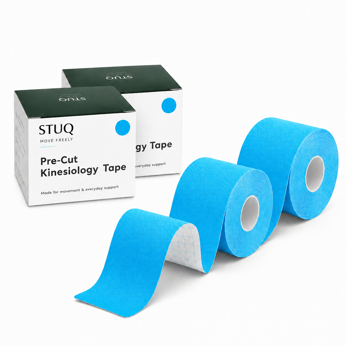 STUQ blue pre-cut kinesiology tape two-pack