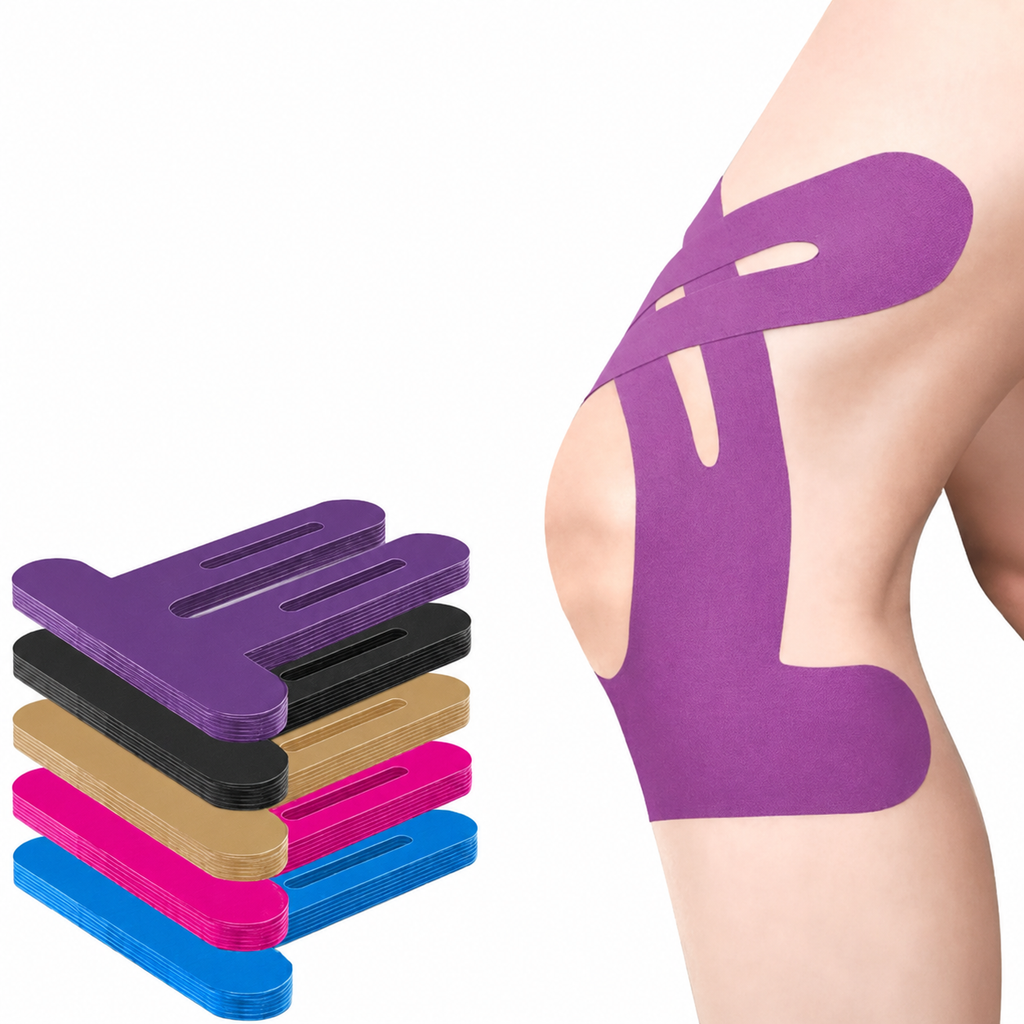 Pre-Cut Kinesiology Tape for Knees, Breathable Hypoallergenic Latex-Free