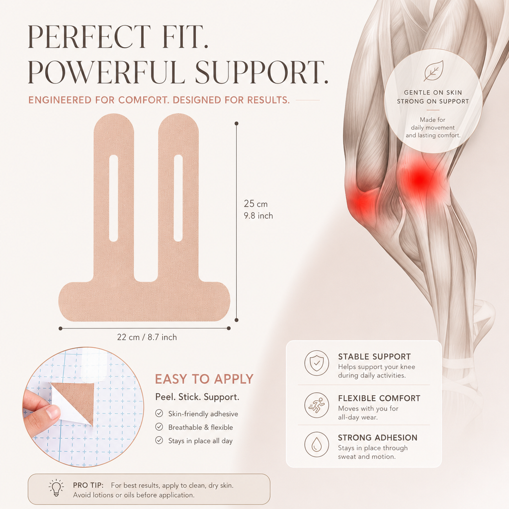 Pre-Cut Kinesiology Tape for Knees, Breathable Hypoallergenic Latex-Free