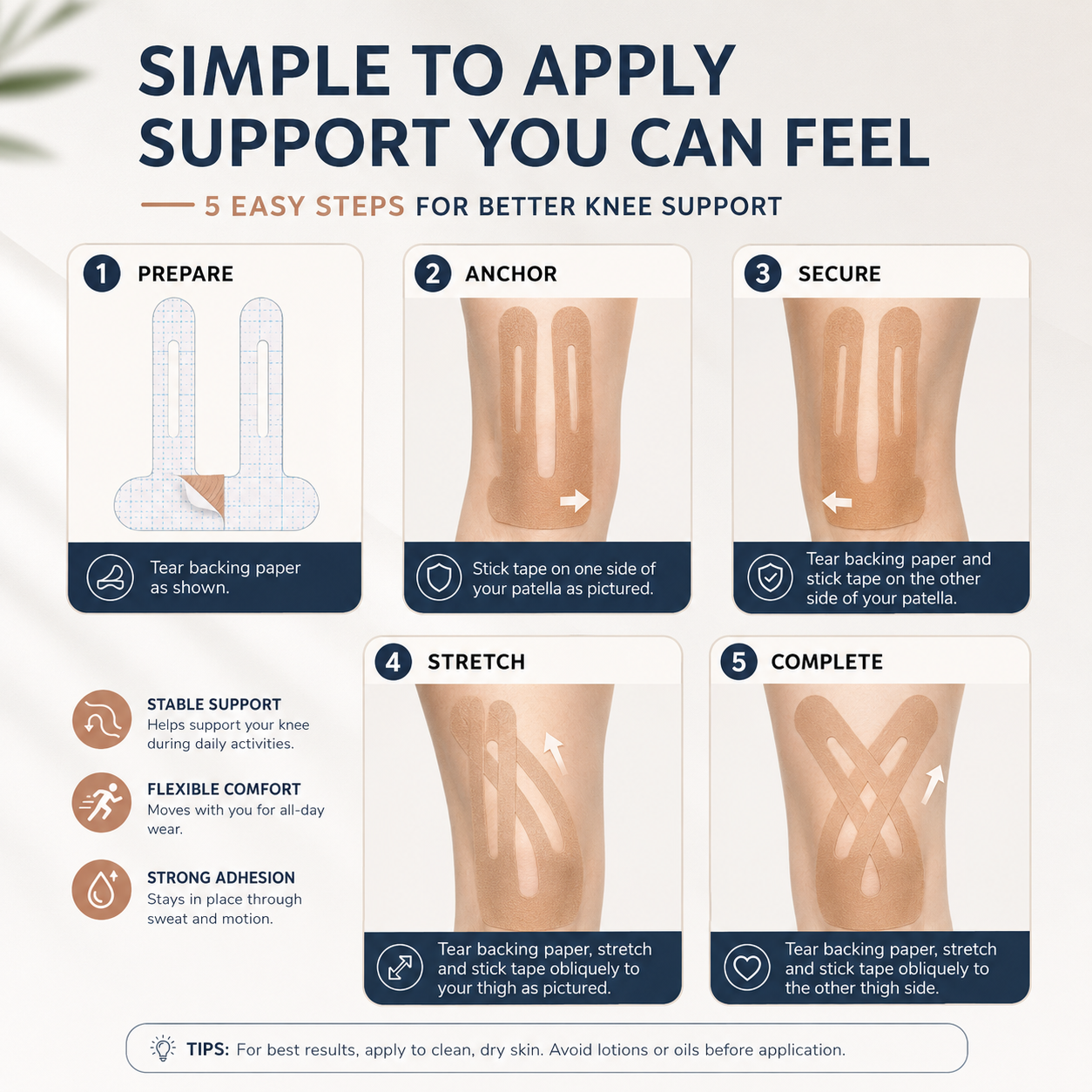 Pre-Cut Kinesiology Tape for Knees, Breathable Hypoallergenic Latex-Free